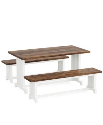 Rustic Farmhouse Dining Table with 2 Benches for Kitchen and Dining Room-White