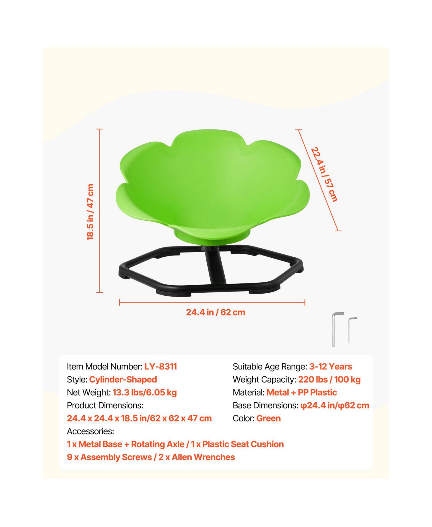 Детская игрушка HONGGE Sensory Spinning Seat with 360 Degree Rotation, 220 lbs, Ages 3-12, цвет: Зелёный — фото 3