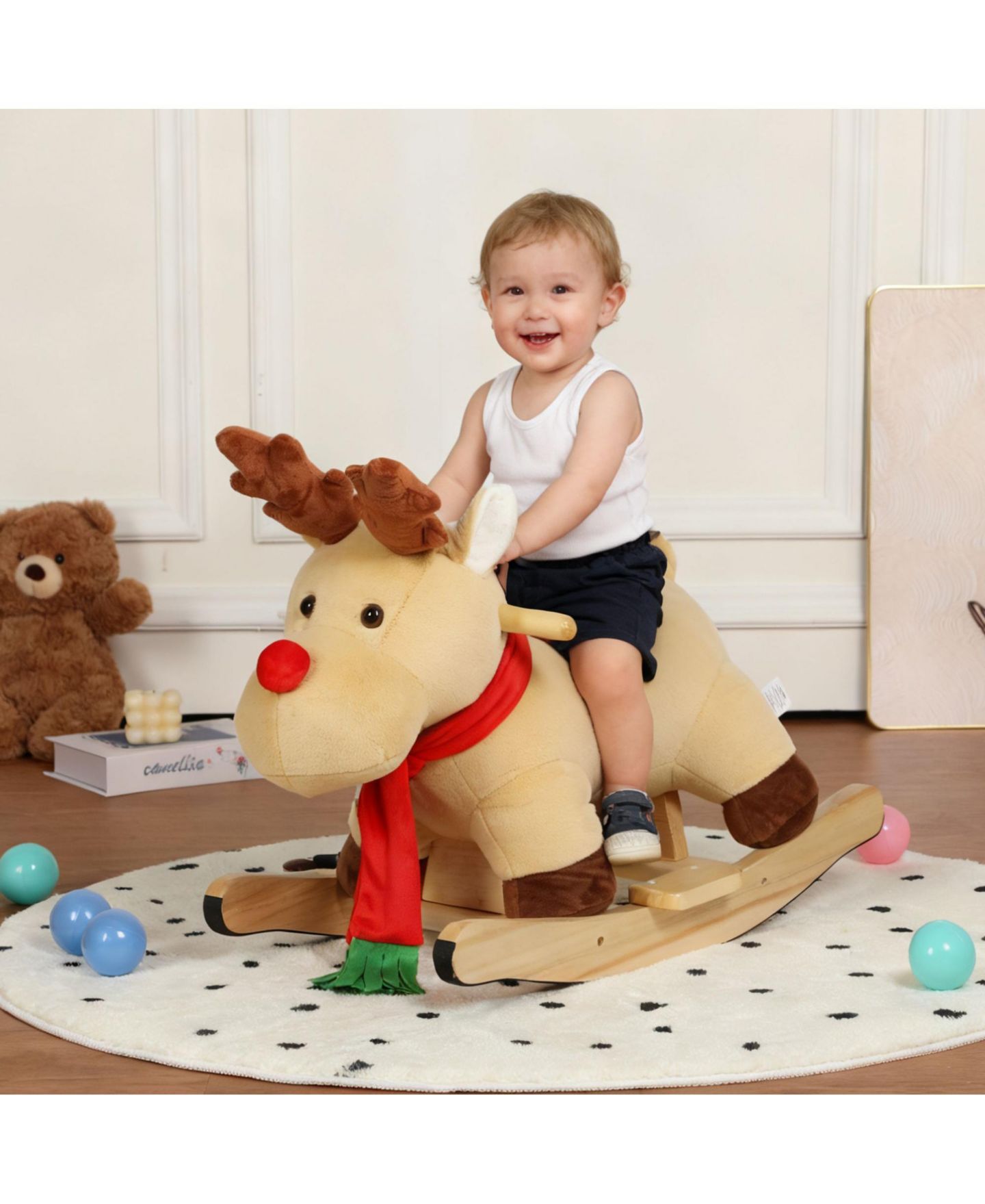 Детская мягкая игрушка SEVORLEY Plush Rocking Ride-On Toy with Seat Restraint, Ages 1+, цвет: Хаки — фото 7