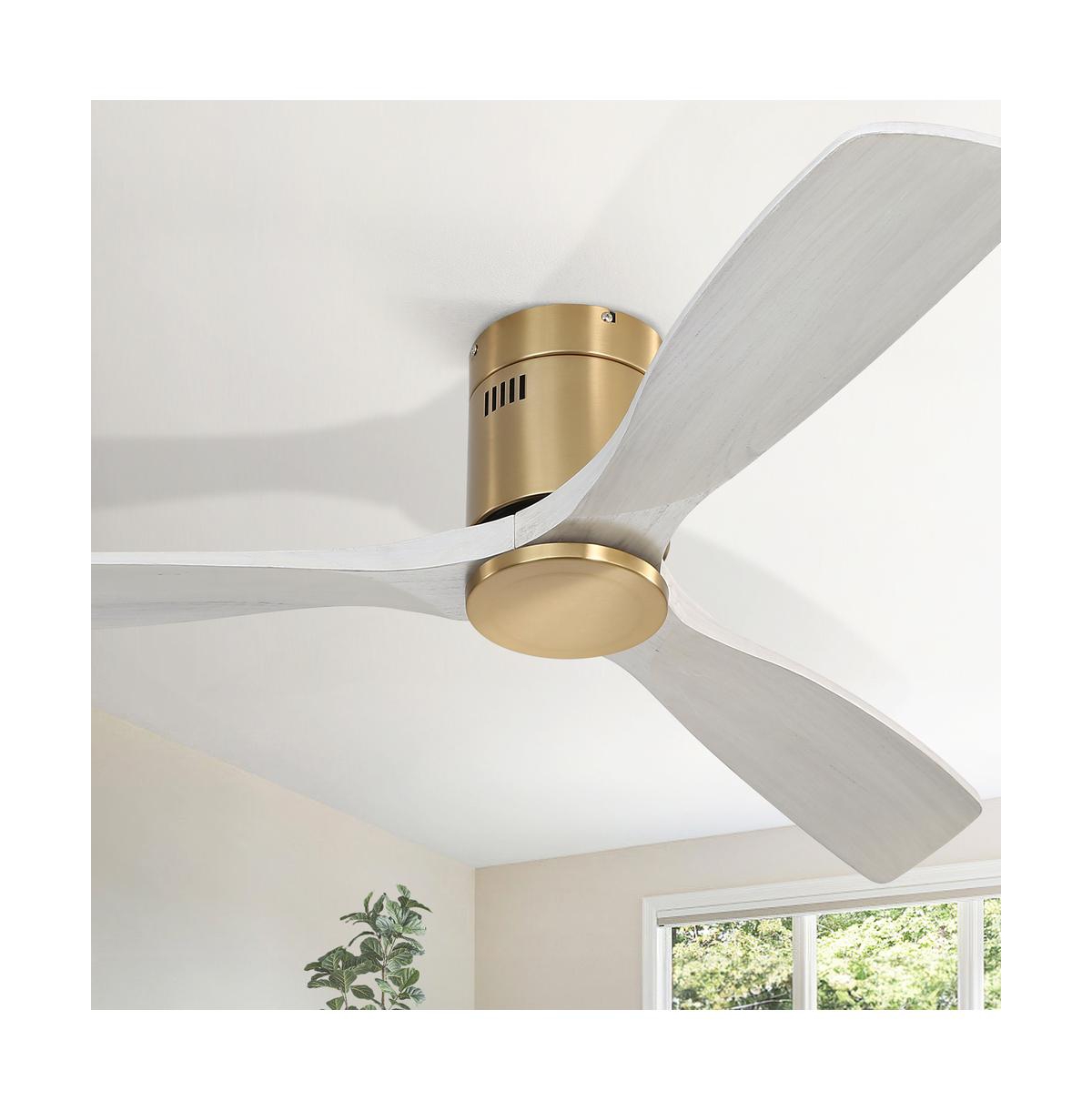Sofucor 52-in Smart Flush Mount 3-Blade Solid Wood Ceiling Fan (No Light) with Smart Speakers and Apps and Remote Control