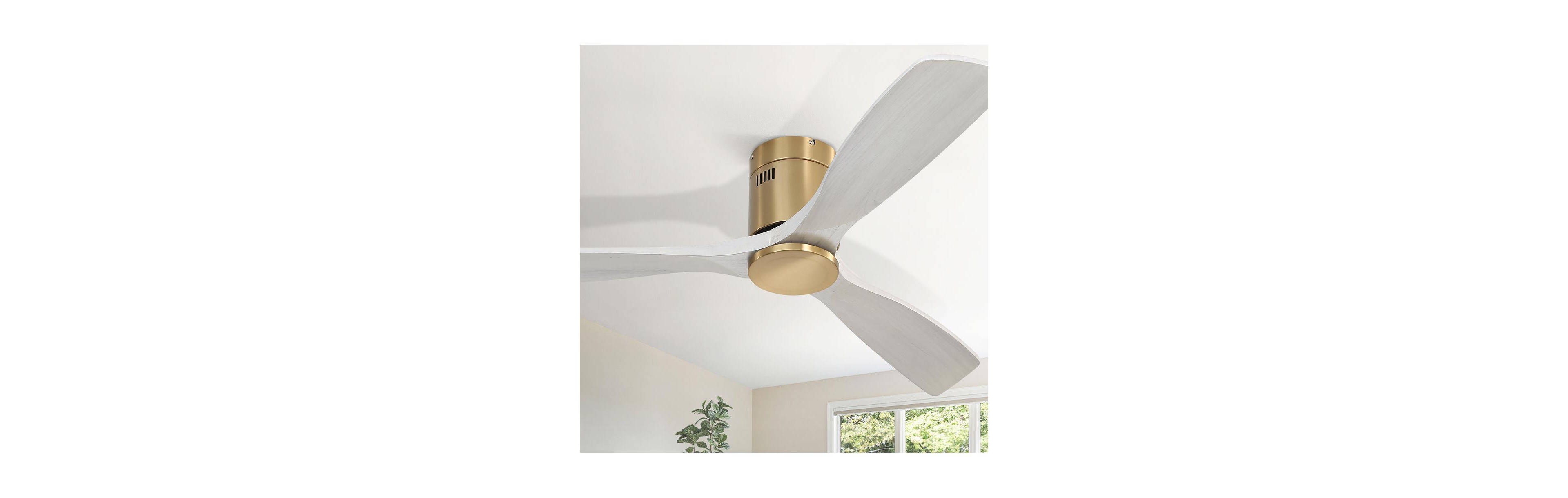 Sofucor 52-in Smart Flush Mount 3-Blade Solid Wood Ceiling Fan (No Light) with Smart Speakers and Apps and Remote Control