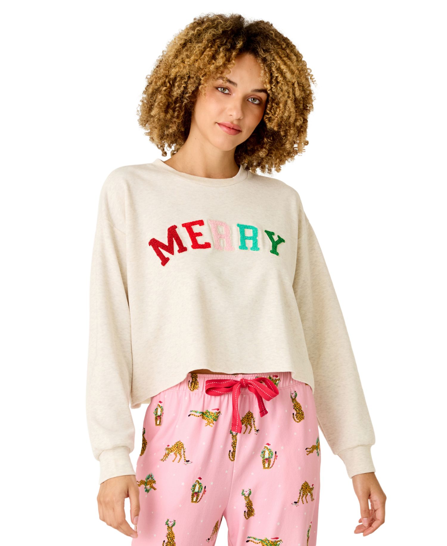 Women's Very Merry Cropped Long-Sleeve Sweatshirt