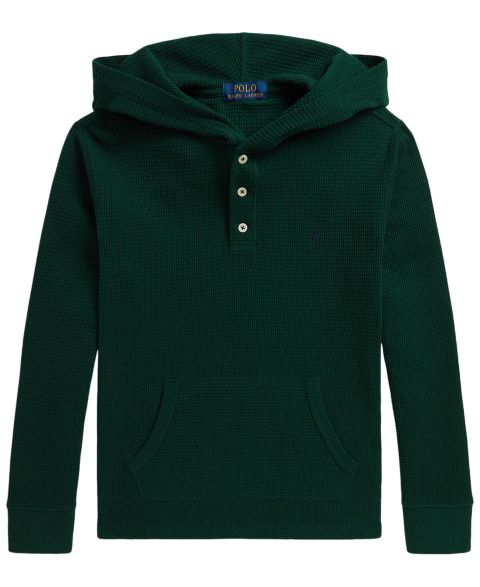 Худи Polo Ralph Lauren Waffle-Knit Hooded Cotton Henley для мальчиков, цвет: Мох