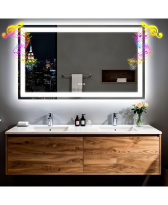 28" x 40" LED Mirror for Bathroom with Speaker Antifog 3 Colors Dimmable Backlitlight Makeup Mirror
