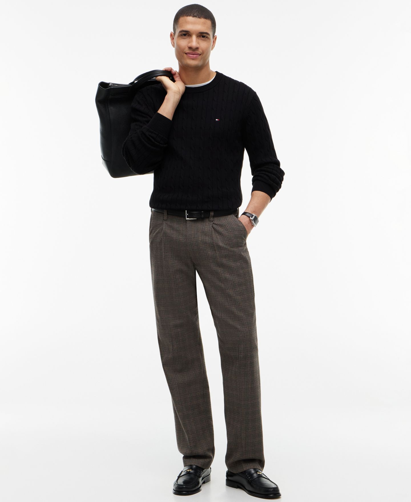Мужской свитер Tommy Hilfiger Classic Cotton Cable Crewneck, цвет: Чёрный — фото 2