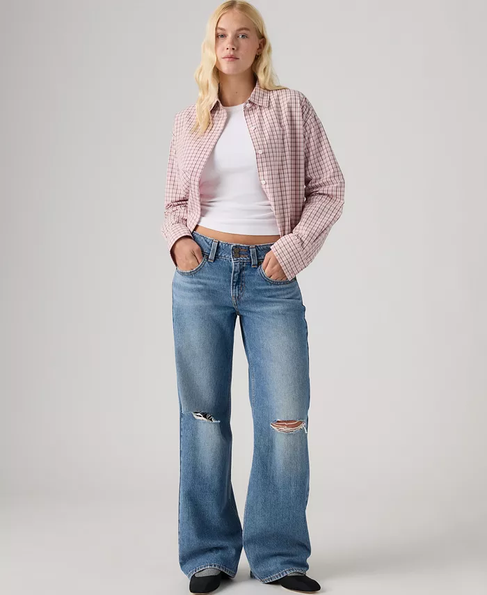 Women's Super-Low Double-Button Relaxed-Fit Denim Jeans - thumbnail 2