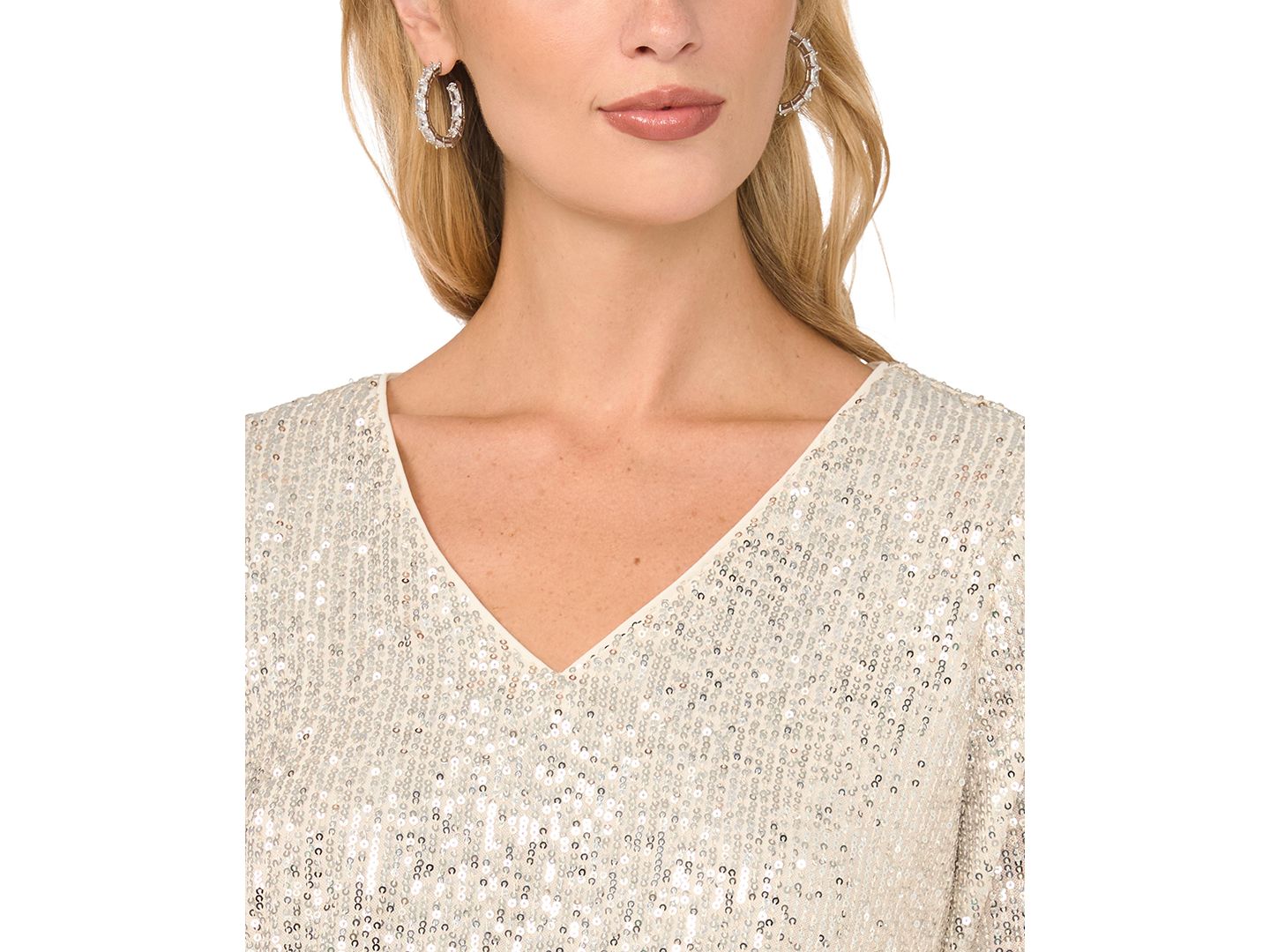 Женская блузка Vince Camuto Split Neck Bubble Sleeve Sequins, цвет: Шампань — фото 3