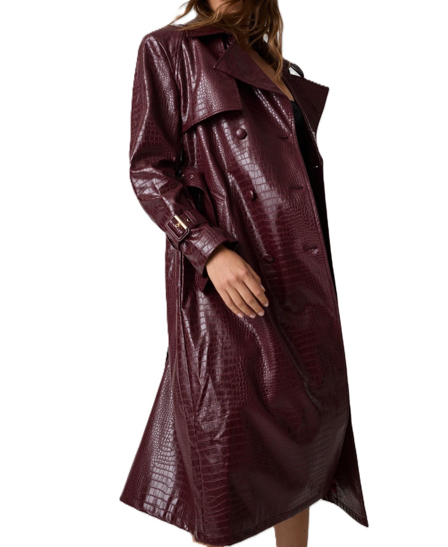 Женское пальто GUESS Long Belted Trench Faux Leather, цвет: Красный — фото 2