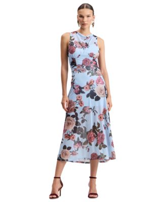 Women's Sleeveless Floral Wedding-Guest Midi Dress