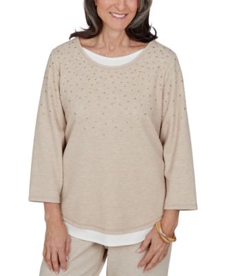 Petite Embellished 3/4-Sleeve Knit Top