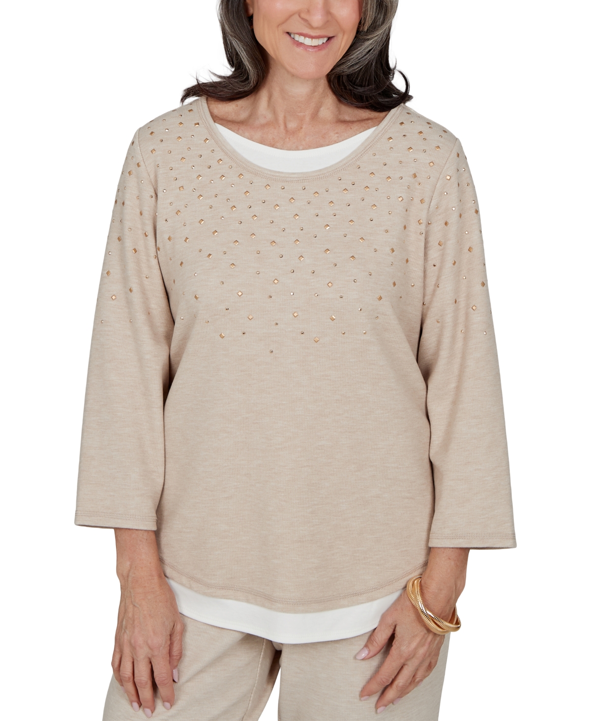 Alfred Dunner Petite Embellished 3/4-Sleeve Knit Top
