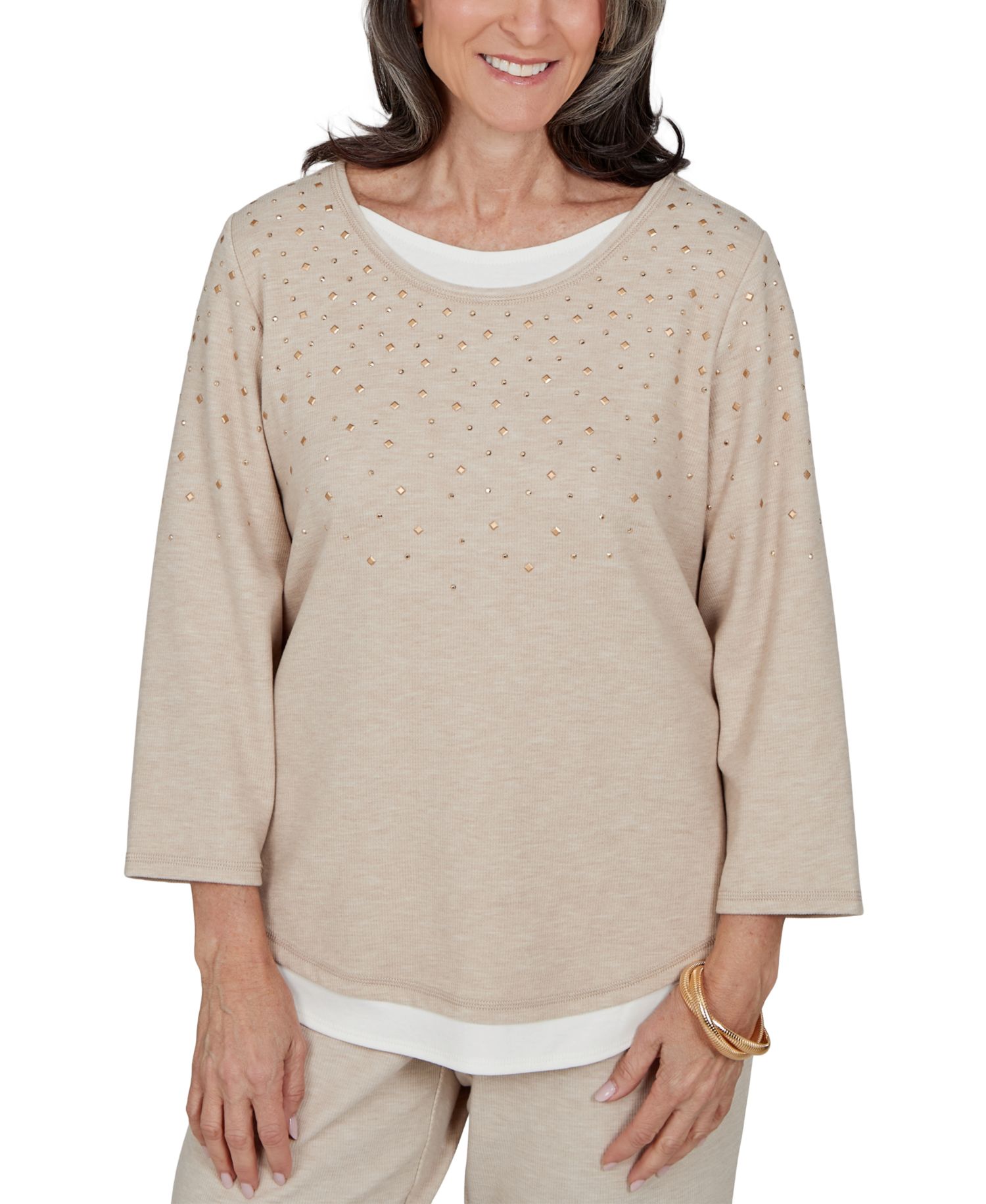 Petite Embellished 3/4-Sleeve Knit Top