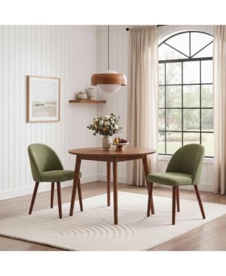 Wooden Dining Chair Set of 2 Upholstered Fabric, Curved Backrest Leveling Feet, Modern Kitchen Chairs