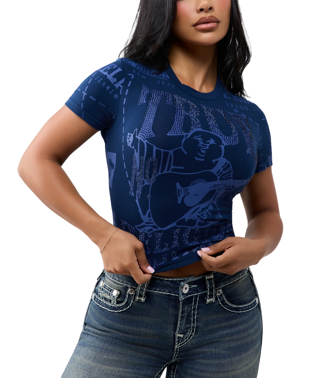 True Religion Women's Graphic Crewneck Crop T-Shirt