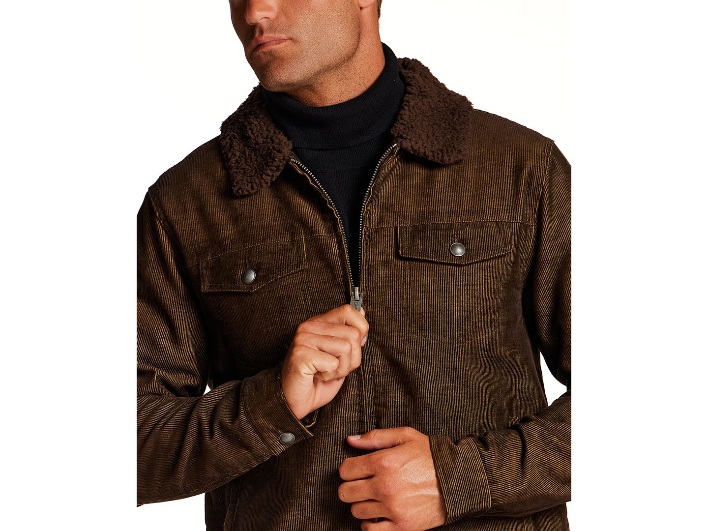 Мужская куртка Vintage & Black Sherpa-Lined Two-Tone Corduroy Trucker, цвет: Коричневый — фото 3