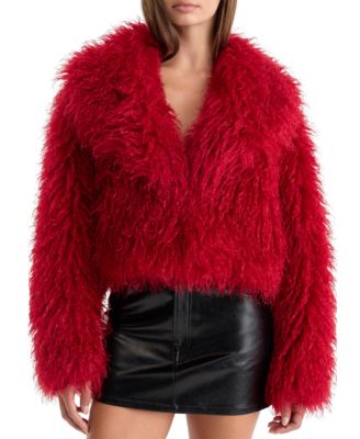 Women's Faux Fur Cropped Shawl Collar Jacket