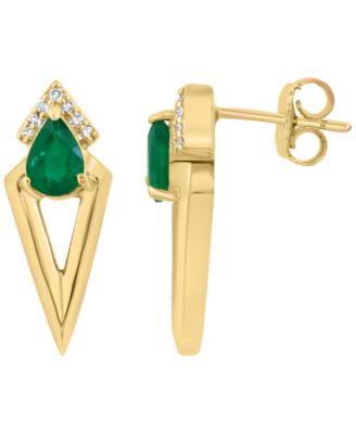 Diamond (1/20 ct. t.w.) and Emerald (3/4 ct. t.w.) Stud Earrings in 14k Yellow Gold