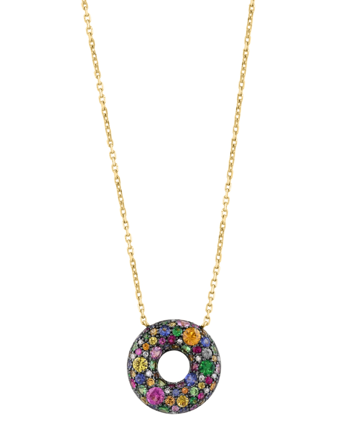 Effy Collection Diamond (1/20 ct.t.w.) and Multigemstone (1-5/8 ct.t.w.) Cable Chain Necklace in 14k Yellow Gold - Yellow Gold