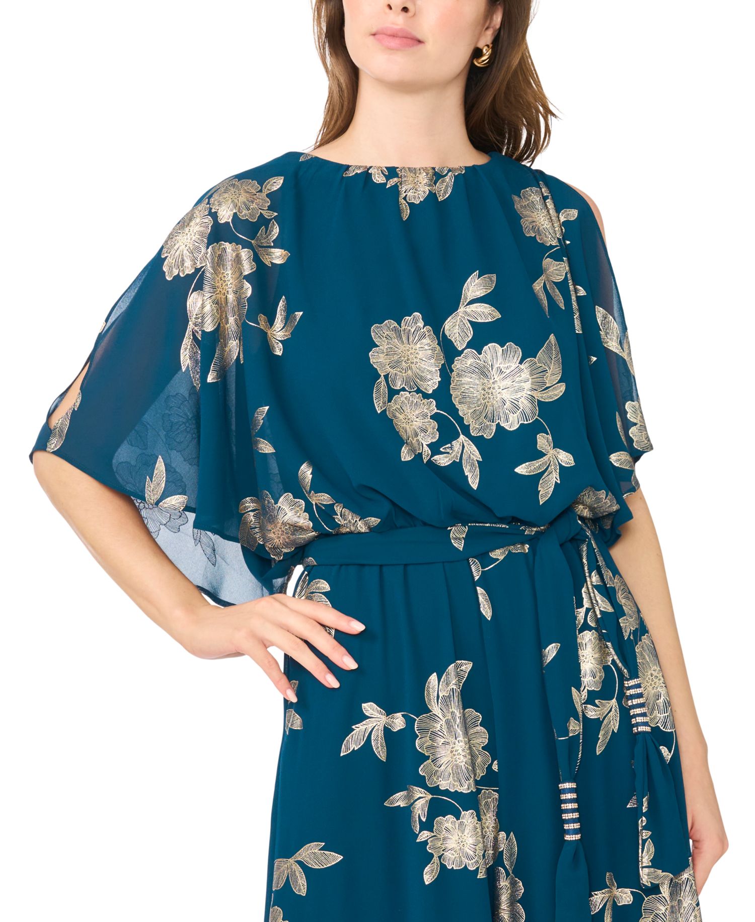 Women's Floral-Print Metallic Wide-Leg Jumpsuit
