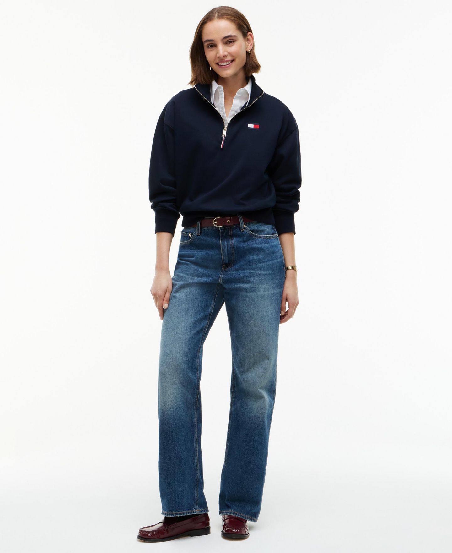 Женский свитшот Tommy Hilfiger с воротником-стойкой и молнией до середины, цвет: Серый меланжевый — фото 2