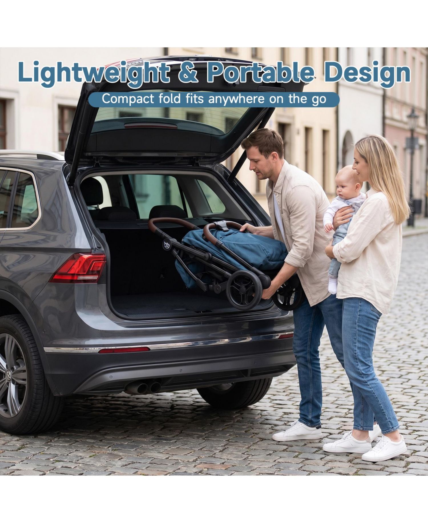 Lightweight Baby Stroller w/One-Hand Folding Adjustable Canopy Backrest Footrest
