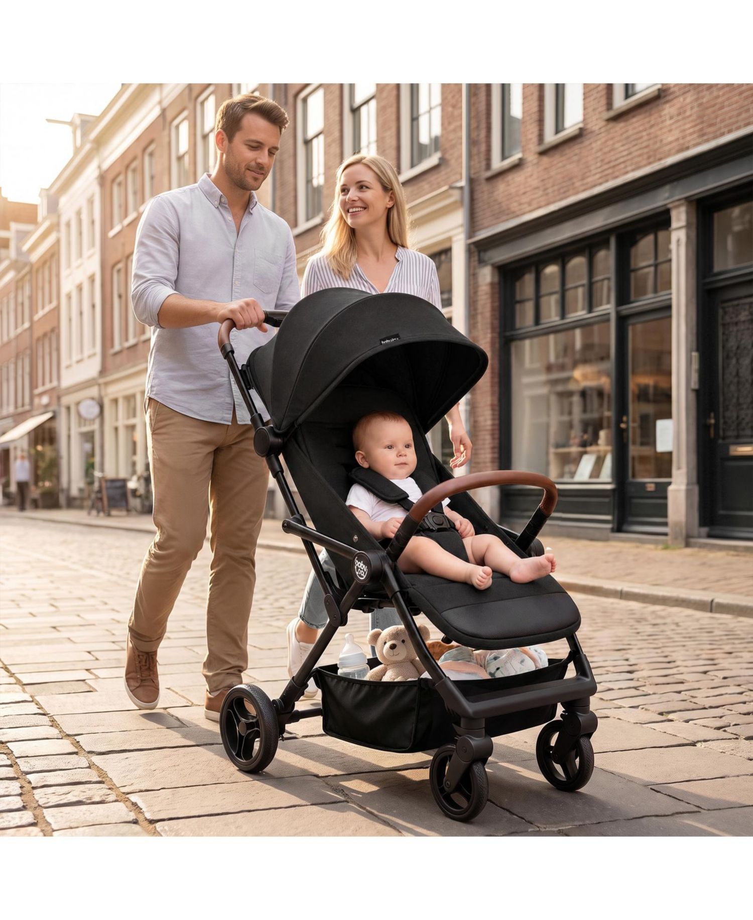 Lightweight Baby Stroller w/One-Hand Folding Adjustable Canopy Backrest Footrest