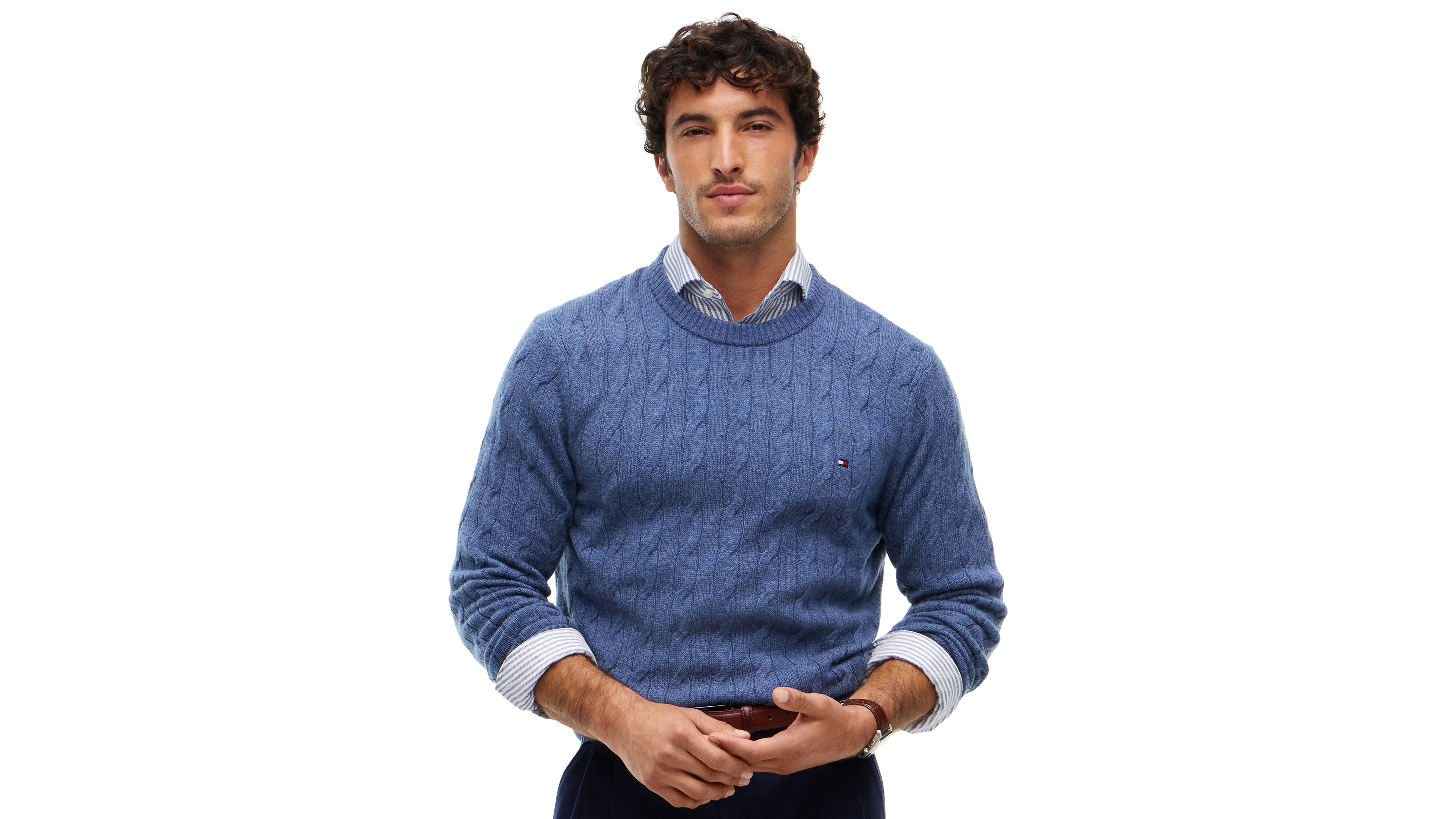 Tommy Hilfiger Men's Lambswool Cable Crew Regular-Fit Sweater
