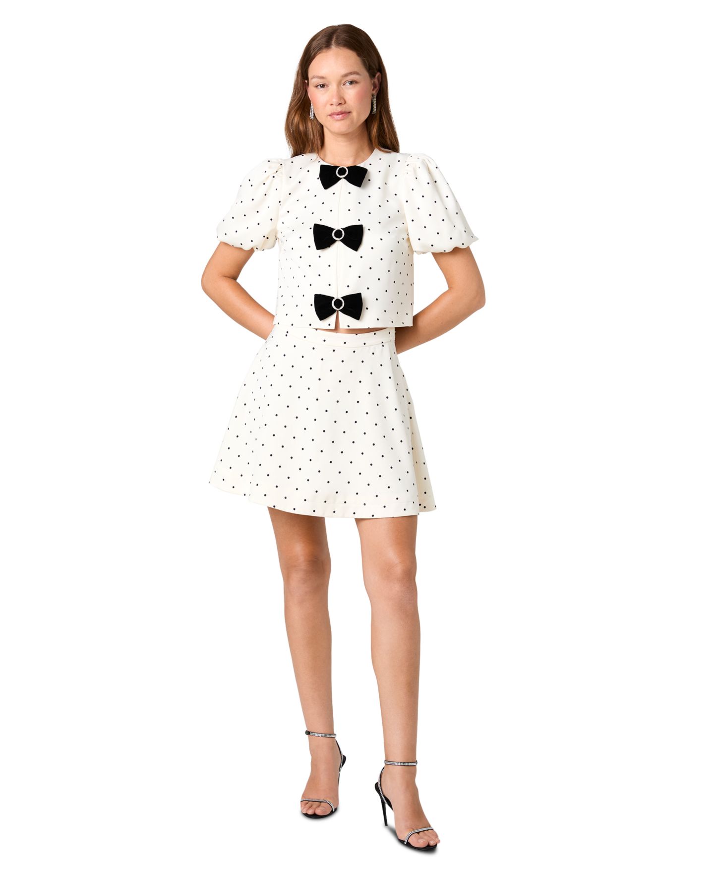 Женская блузка French Connection Maelys Polka-Dot Puff-Sleeve Velvet-Bow, цвет: В горошек — фото 2
