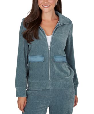 Petite Long-Sleeve Collared Velveteen Jacket