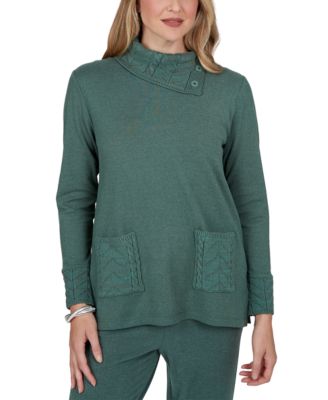 Petite Mock Neck Cable-Knit Long-Sleeve Tunic