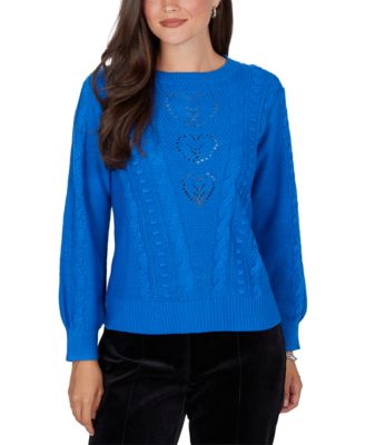 Petite Cable-Knit Crewneck Long-Sleeve Pullover Sweater