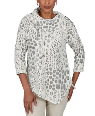Petite Animal-Print Cowl-Neck 3/4-Sleeve Blouse