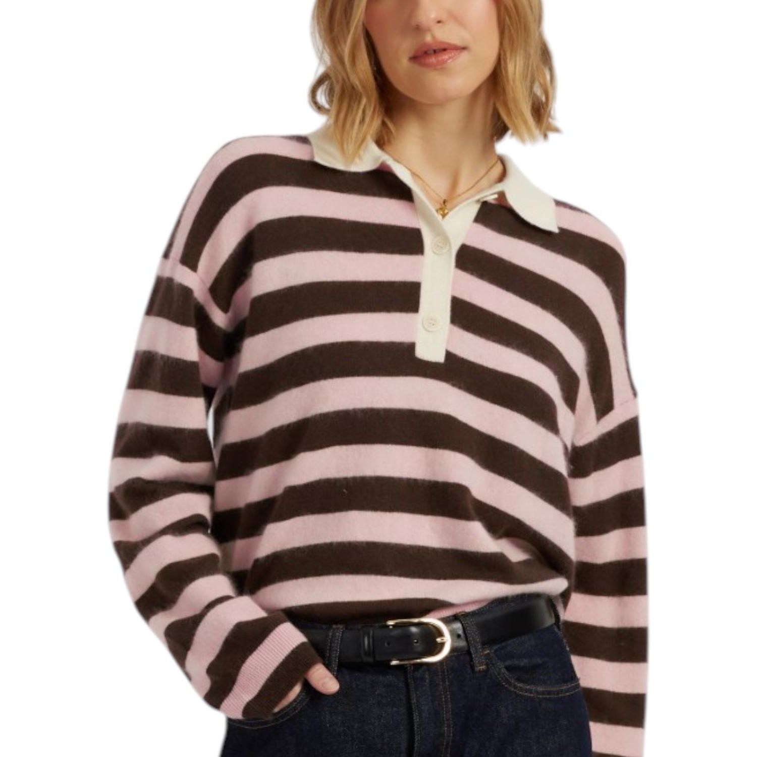 Chinti and Parker Women's Merino Stripe Polo Top