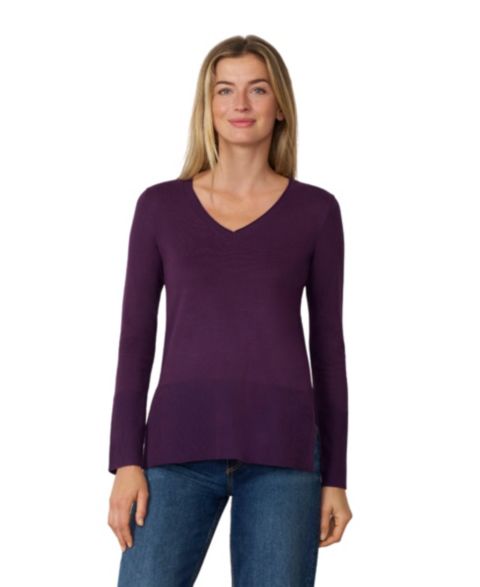 Женский свитер Melissa Paige V-Neck Rib Trim, цвет: Баклажановый