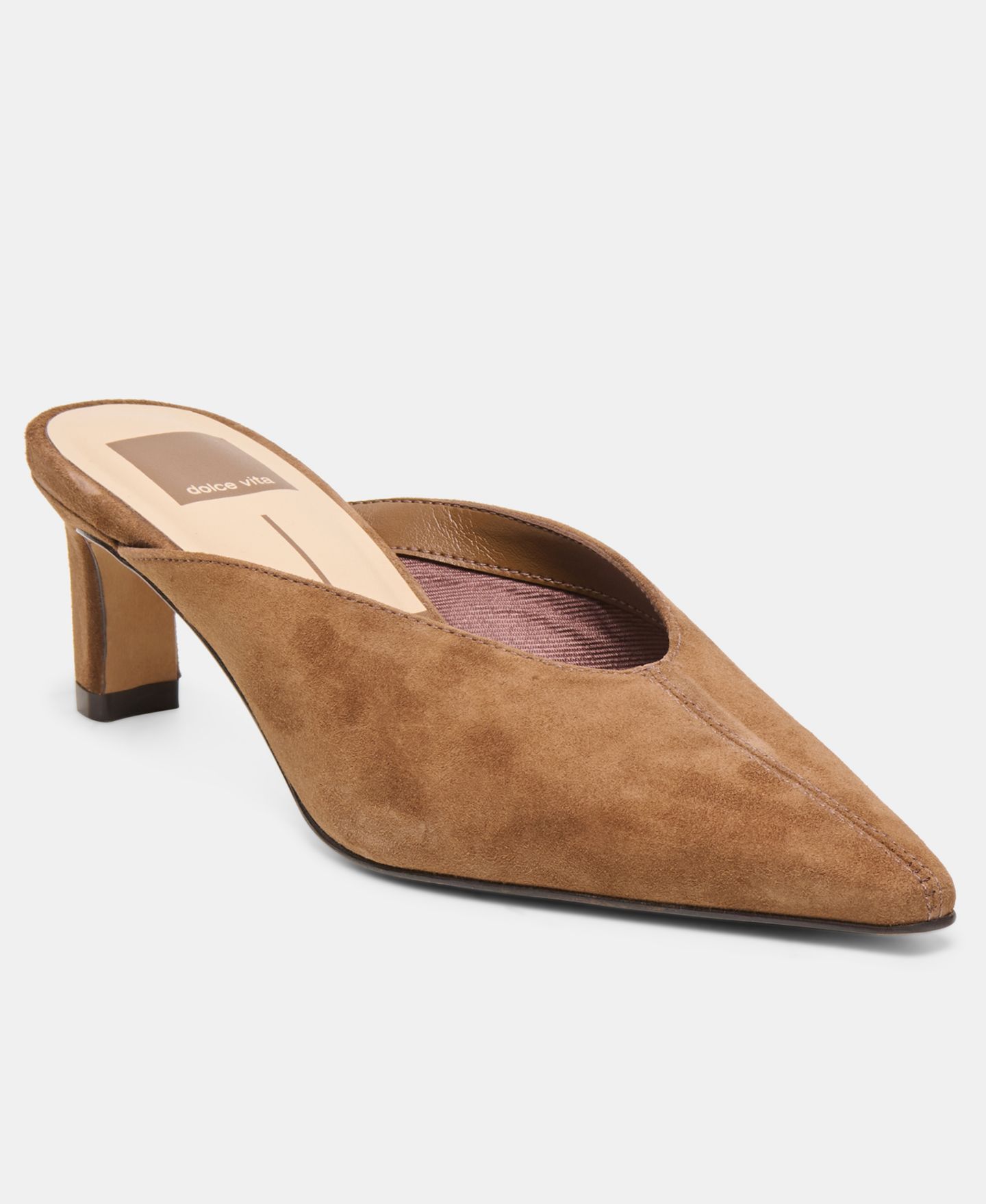Женские сабо Dolce Vita Lavina Pointed Toe High Vamp Blade Heel Mule Pumps, цвет: Какао замшевый — фото 1