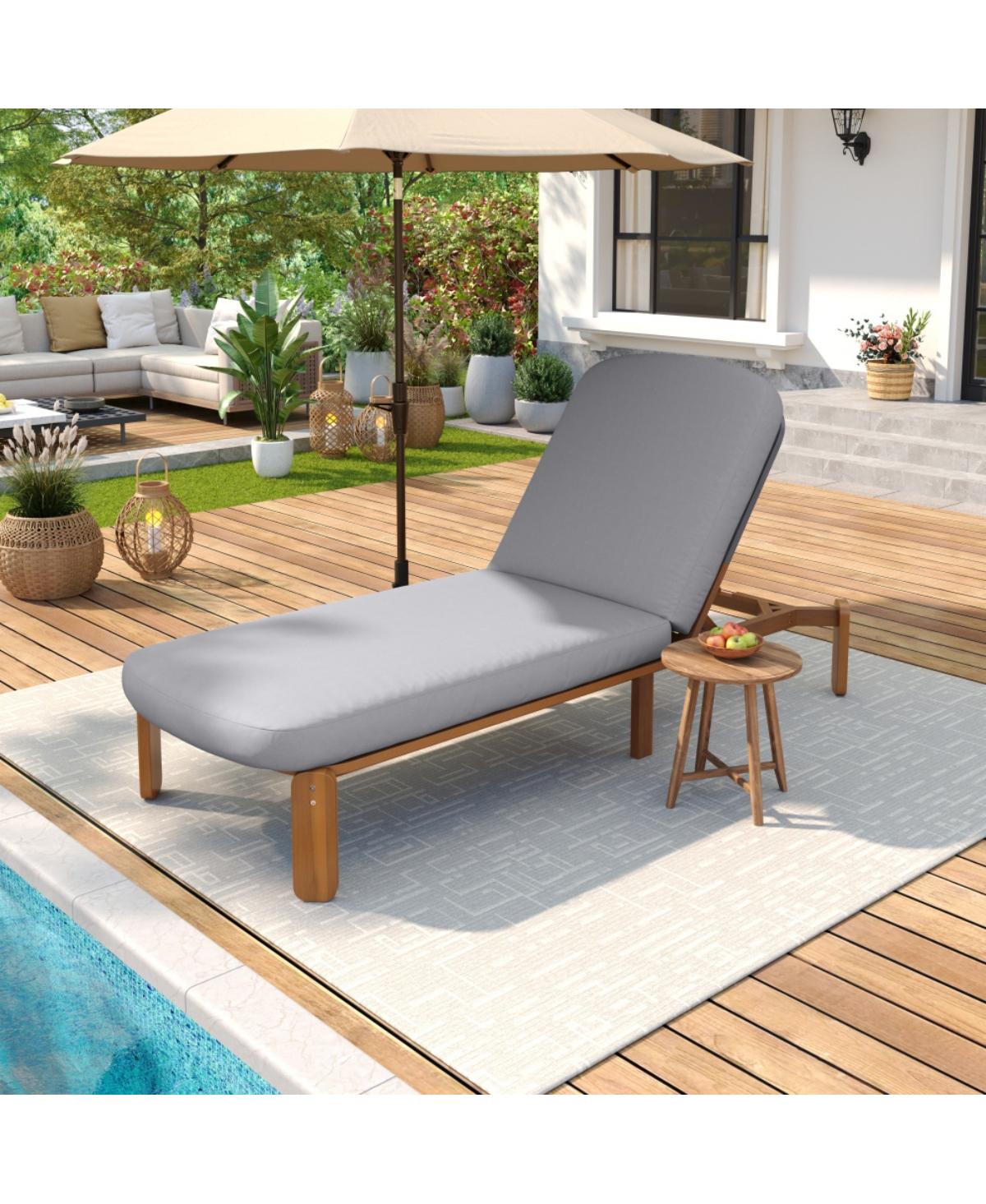ECHTPeak Outdoor Chaise Lounge, Adjustable 3 Position Reclining Patio Chair with 4" Thick Uv Resistant Cushion, Stable Legs for Poolside Garden - Grey