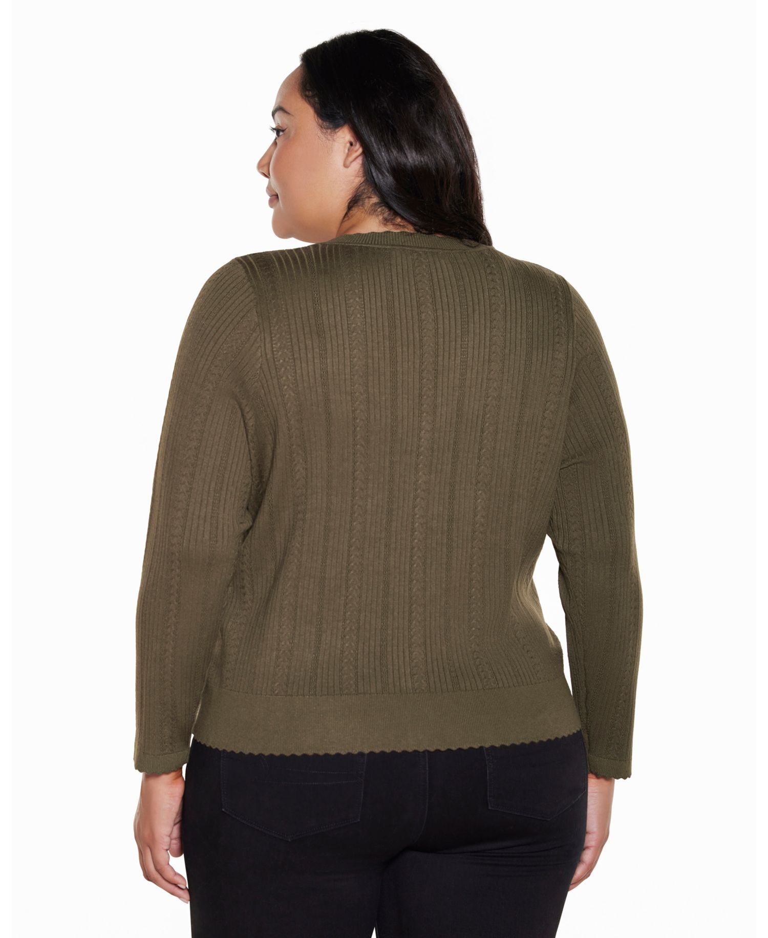 Plus Size Scalloped-Edge V-Neck Button-Front Cardigan Sweater