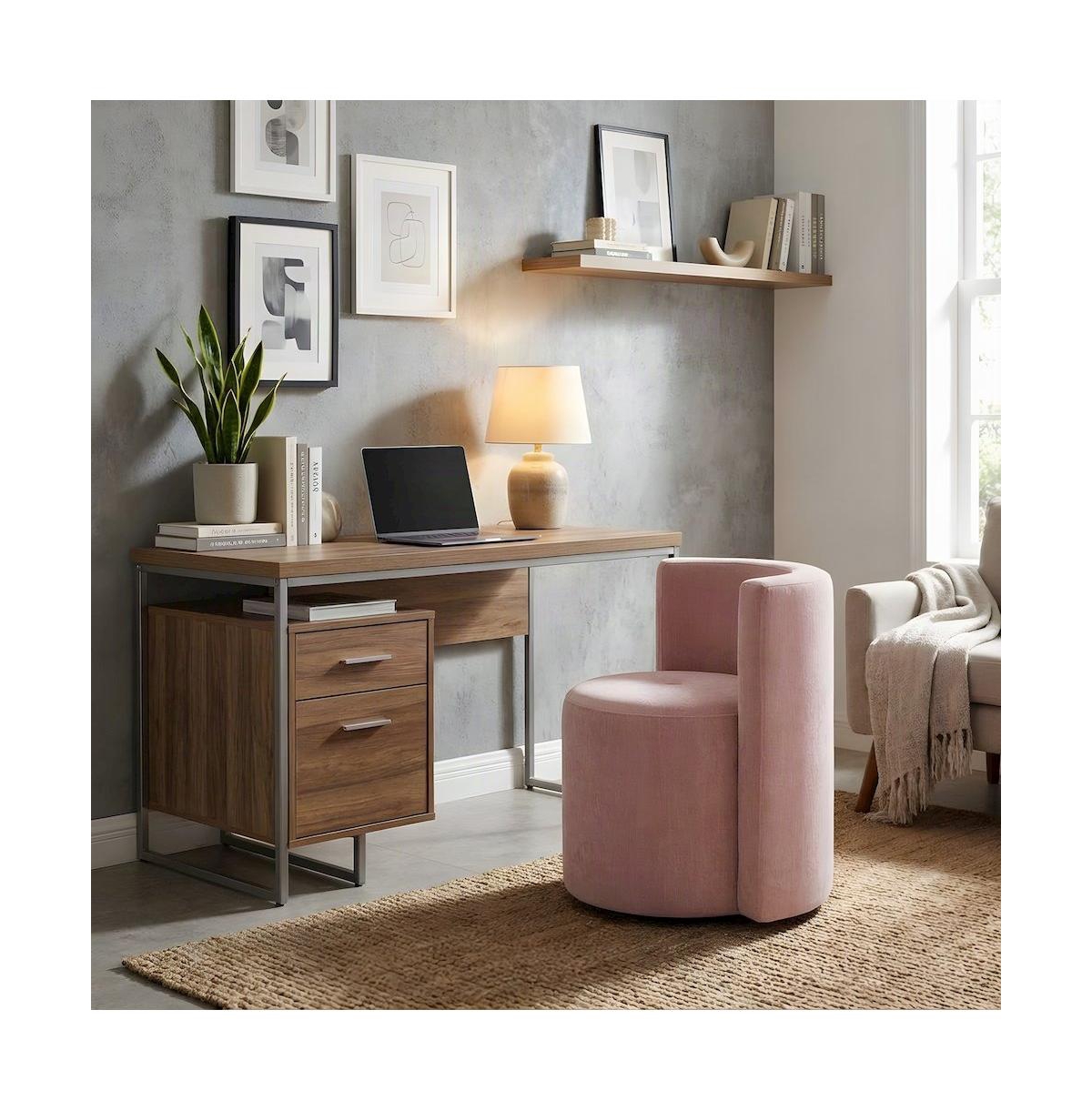 Starlight Canyon Home Fabric Rolling Desk Chair with Foam-Cushioned Velvet Seat - Pink