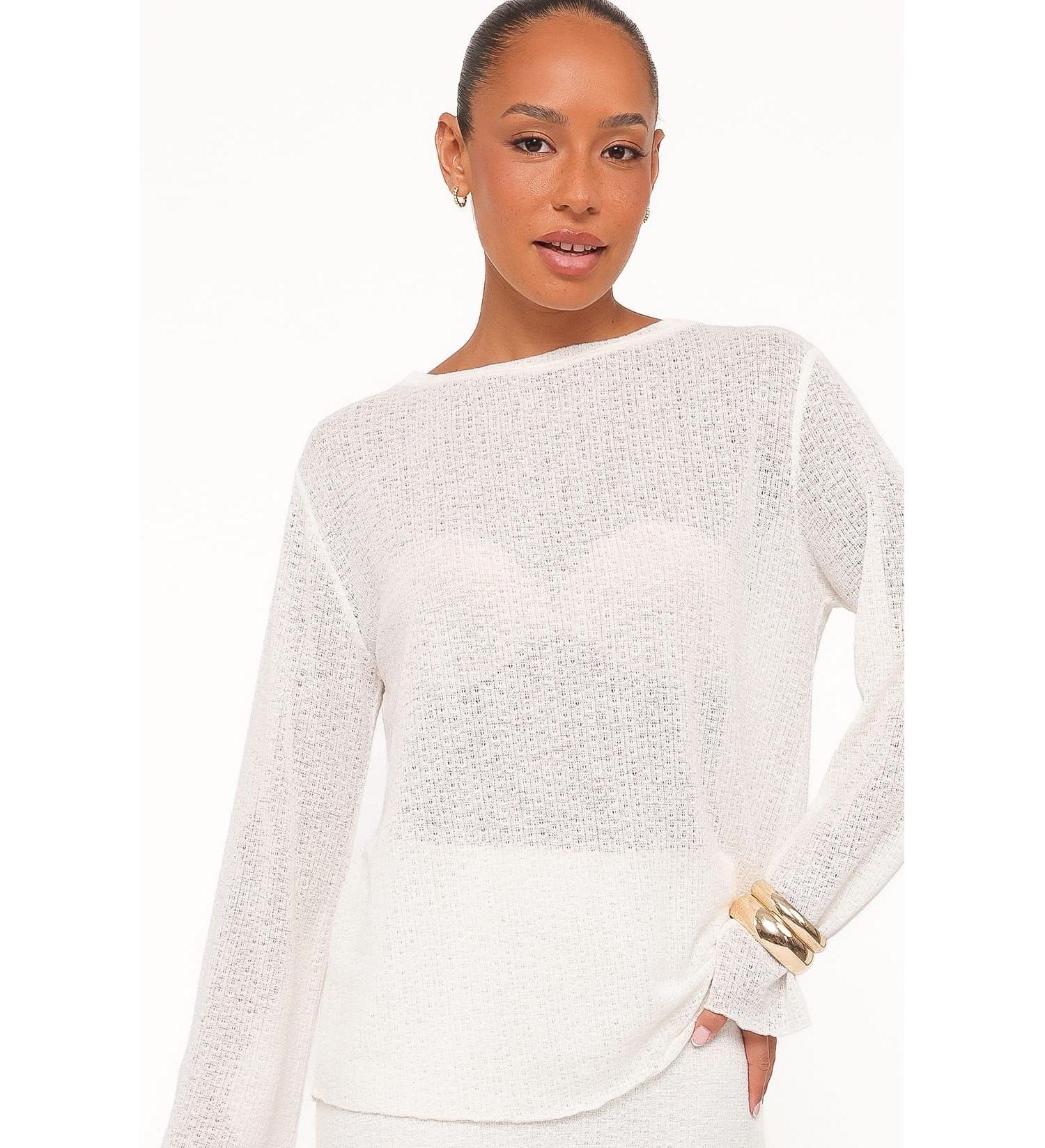 Women's Lune Boat Neck Long-Sleeve High-Waisted Top and Skirt, 2-Piece Set