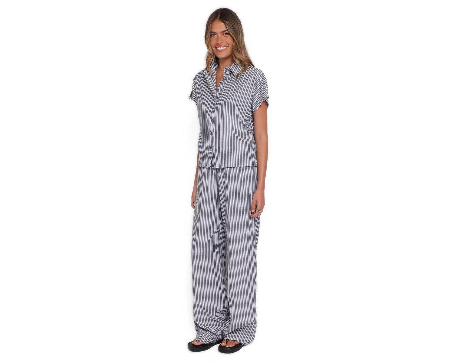 Women's Melanie Striped Wide-Leg Button-Down Shirt and Pants, 2-Piece Set