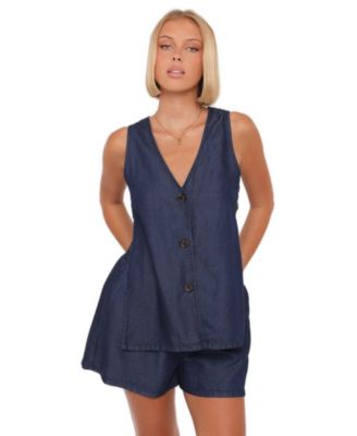 Women's Miller V-Neck Sleeveless Vest and Shorts, 2-Piece Set