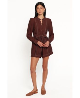 Women's Benni Long-Sleeve High-Neckline Button-Down Romper