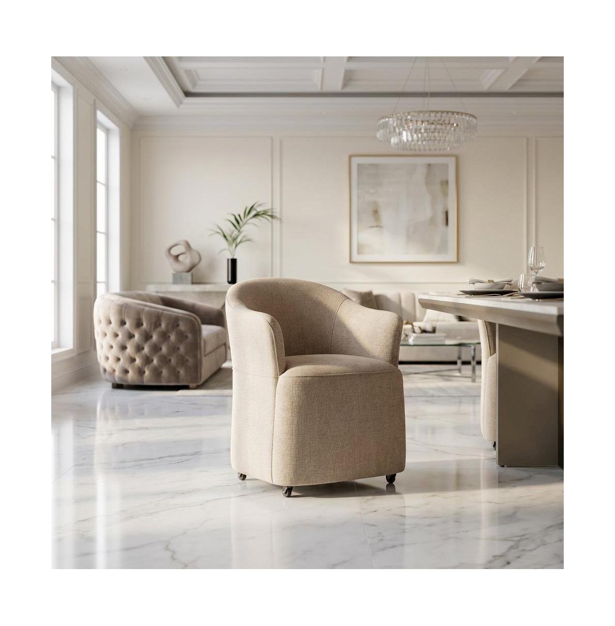 Starlight Canyon Home Solid Wood Upholstered Accent Dining Chair with Castors, Eclectic Style, Squared Arm Wicker