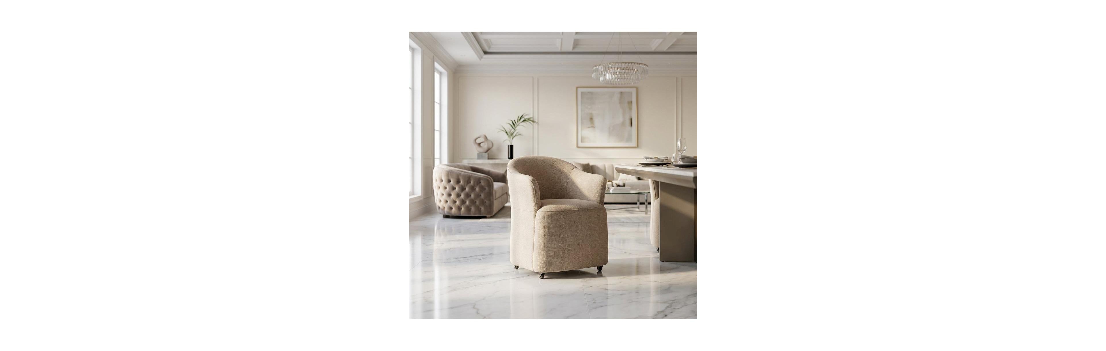 Starlight Canyon Home Solid Wood Upholstered Accent Dining Chair with Castors, Eclectic Style, Squared Arm Wicker