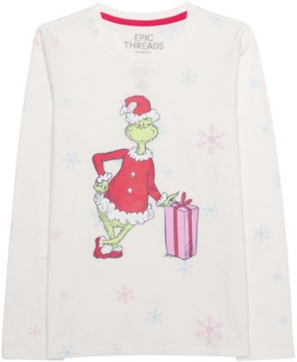 Girls' XS-XL Grinch Snow Long-Sleeve Crewneck T-Shirt