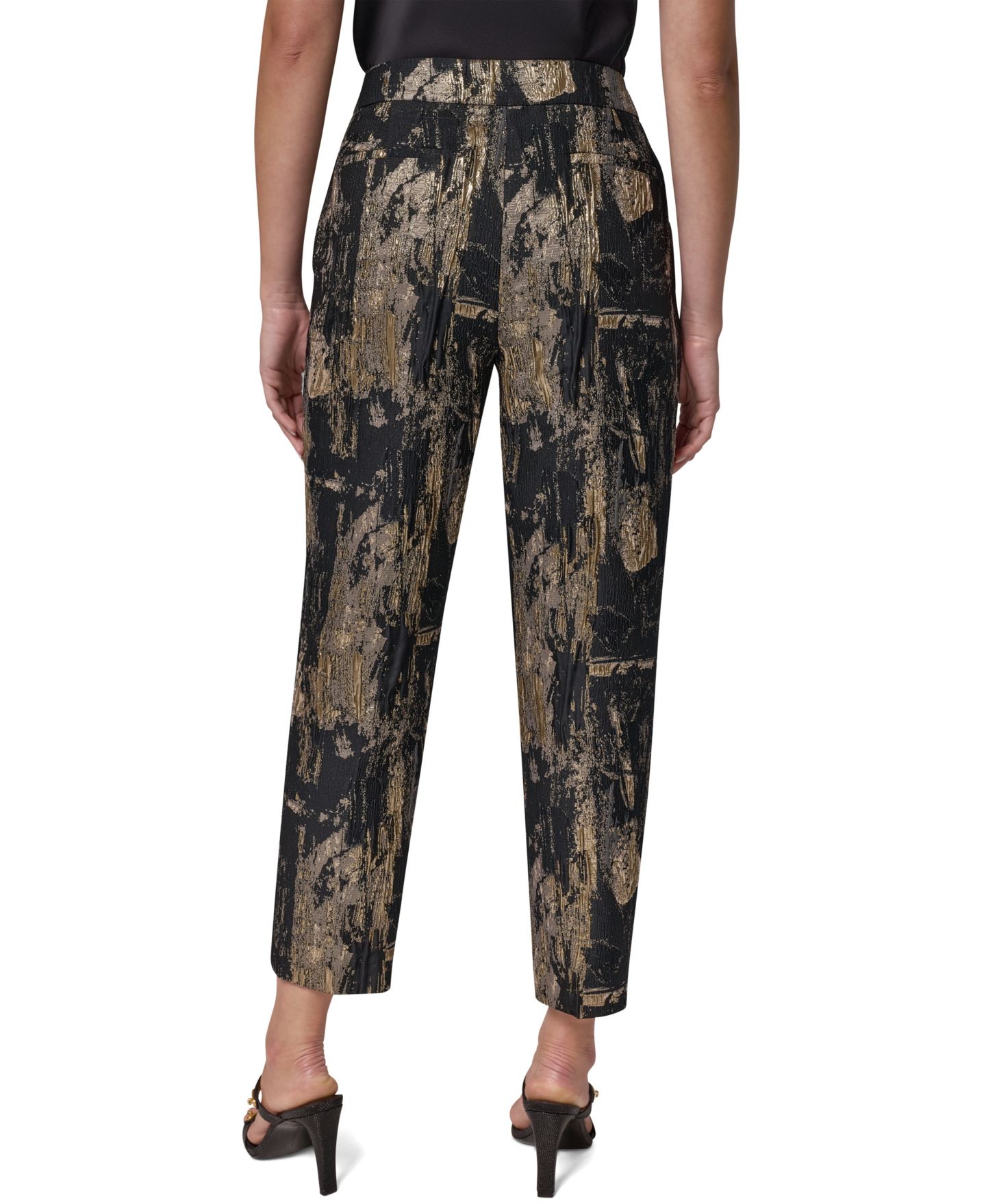 Женские брюки Donna Karan New York Brushstroke Metallic Slim-Leg Ankle, цвет: Чёрный разноцветный — фото 7