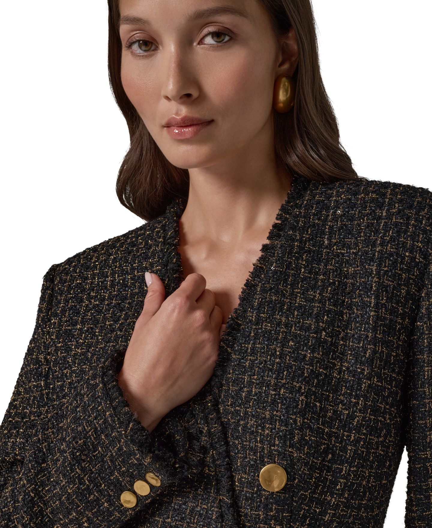 Женский пиджак Donna Karan New York Double Breasted Tweed, цвет: Чёрный / Золотой — фото 8
