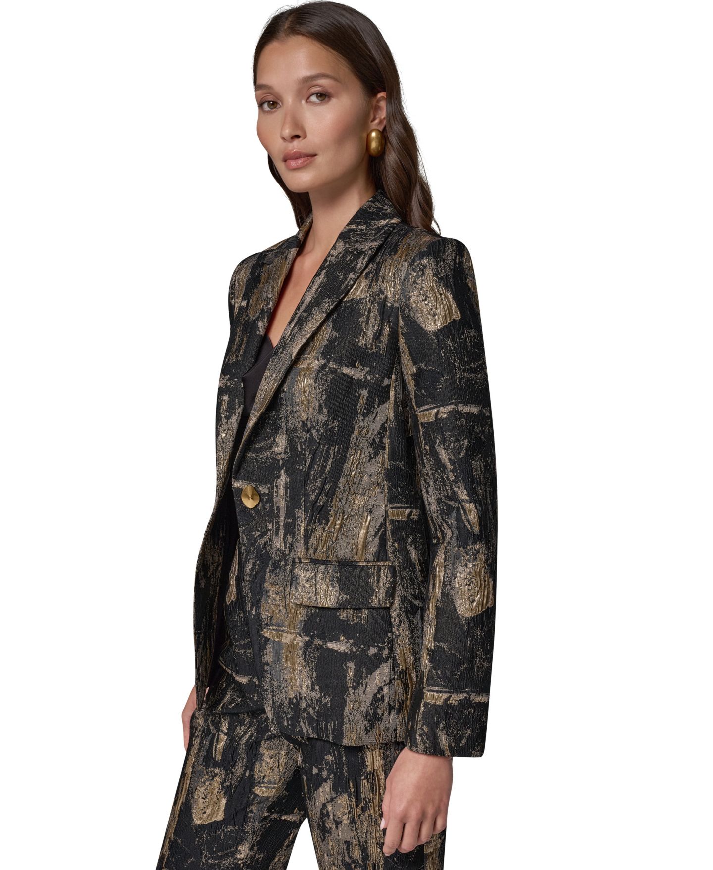 Женский блейзер Donna Karan New York с острыми лацканами и подплечниками, Brushstroke, цвет: Чёрный разноцветный — фото 9