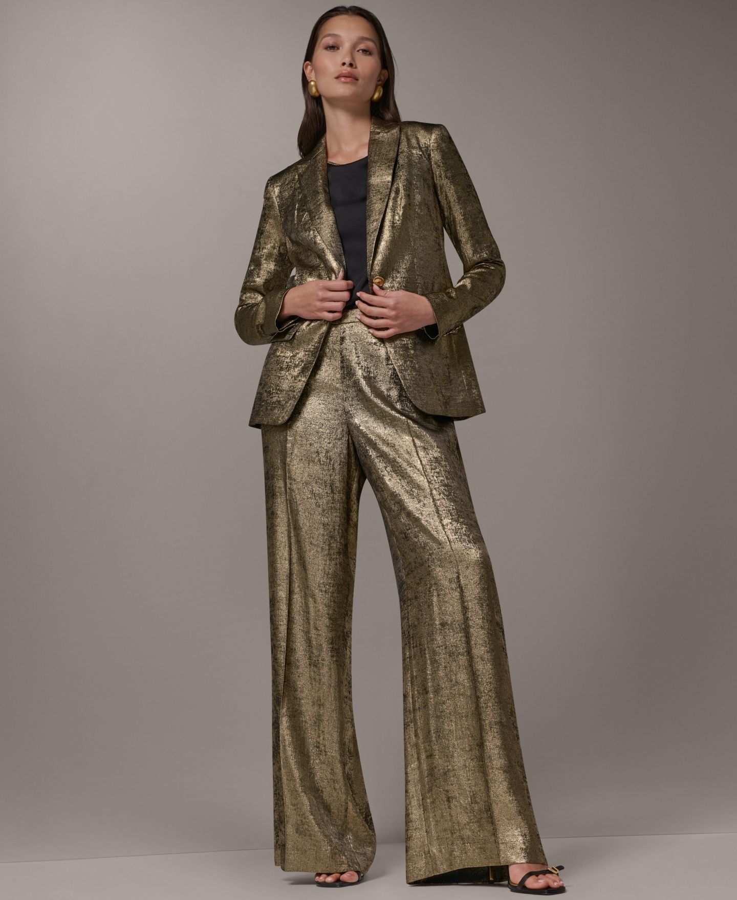 Женский бархатный блейзер Donna Karan New York с острыми лацканами, цвет: Золотой — фото 13