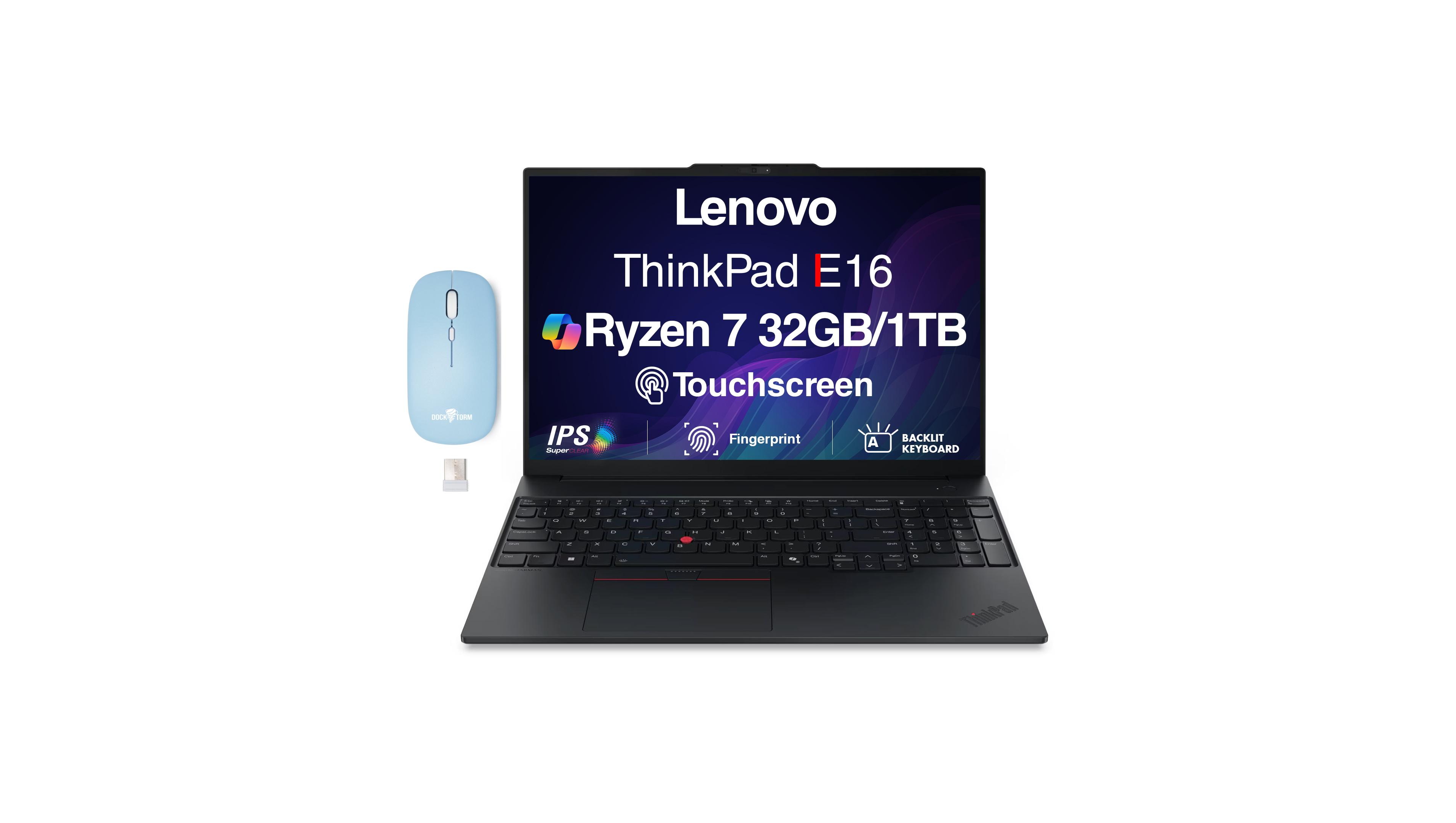 Lenovo ThinkPad E16, 16" Touchscreen, Ryzen 7 250, 16GB DDR5, 512GB Ssd, Fp, Backlit Kb, Win 11 Pro) Dkz Wireless Mouse